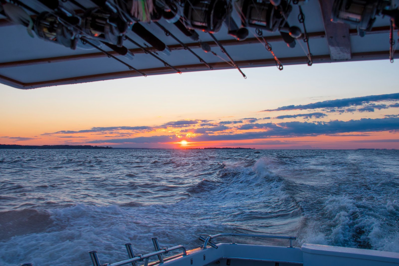 View from the deck of a fishing boat taking a turn